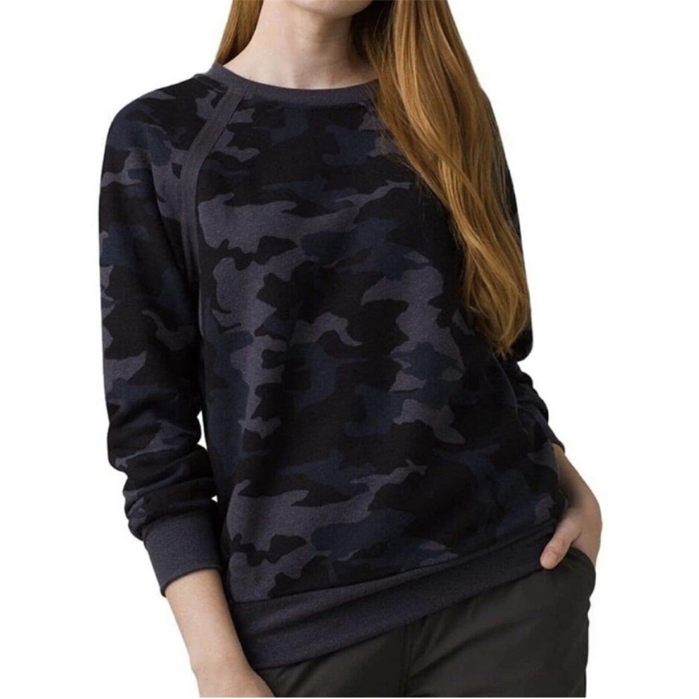 Prana Womens Cozy Up Sweatshirt Crewneck Hemp Blend Nautical Camo Size M